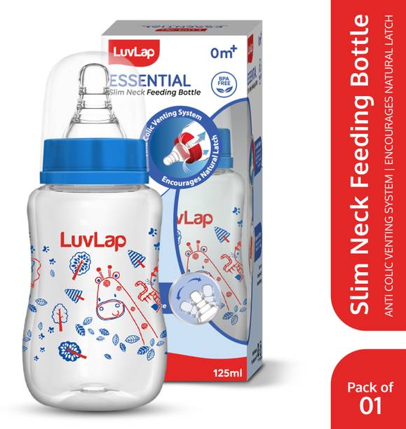 LuvLap Anti-Colic Slim Neck Essential Baby Feeding Bottle, Wild Flower Design, BPA Free - 125 ml