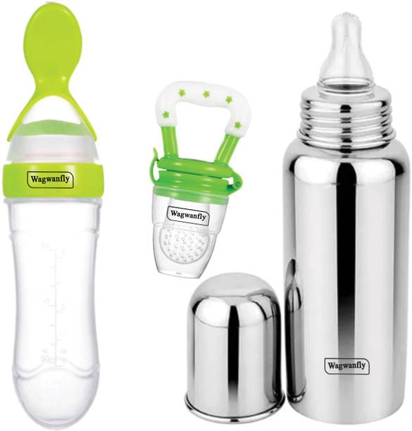 Wagwanfly Baby Feeding Bottle, Silicone Food and Fruit Feeder BPA Free, Anti-Colic - 240 ml