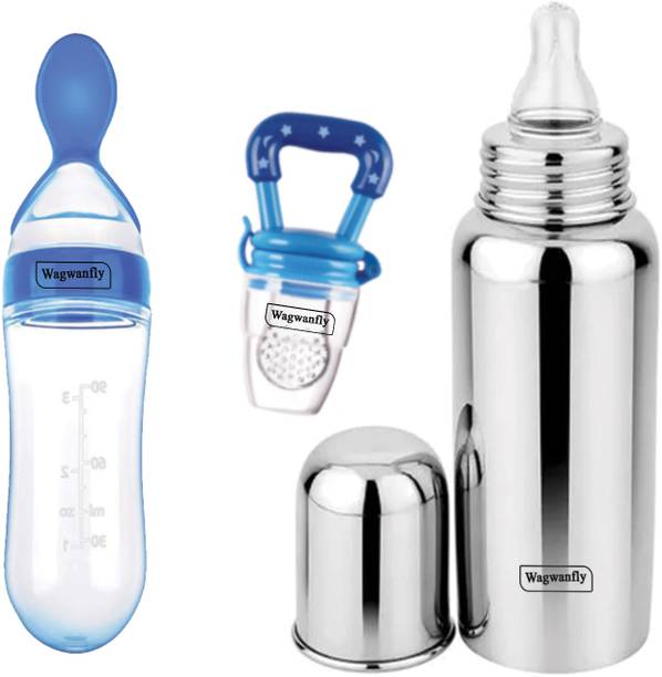 Wagwanfly Stainless Steel Baby Feeding Bottle Nipple Bottles for New Borns - 240 ml