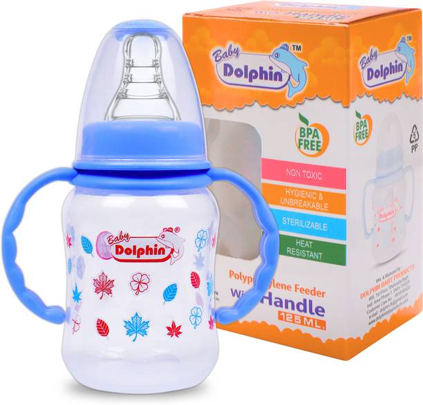 Baby Dolphin Anti-Colic Slim Neck Baby Feeding Bottle with Handle, BPA Free, Milk Bottle, 3m+ - 125 ml