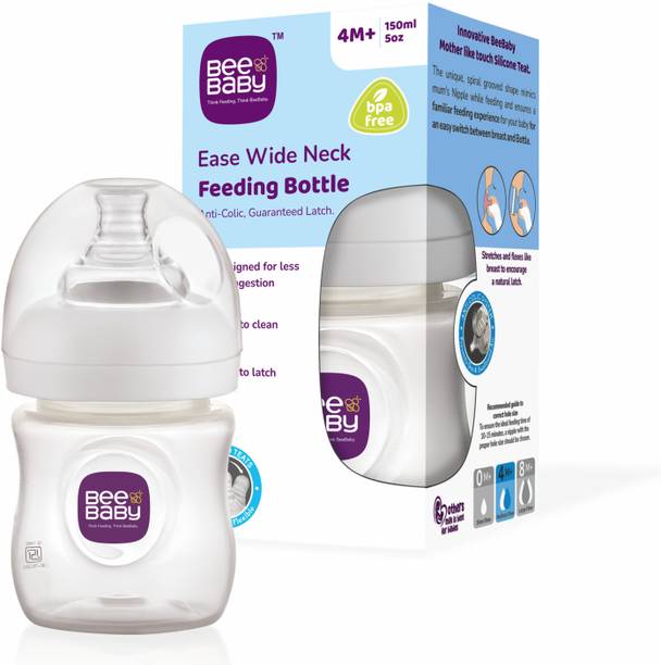 Beebaby Ease Wide Neck Baby Feeding Bottle. 100 % BPA Free. (White) ( 150 ML / 5 Oz.) - 150 ml