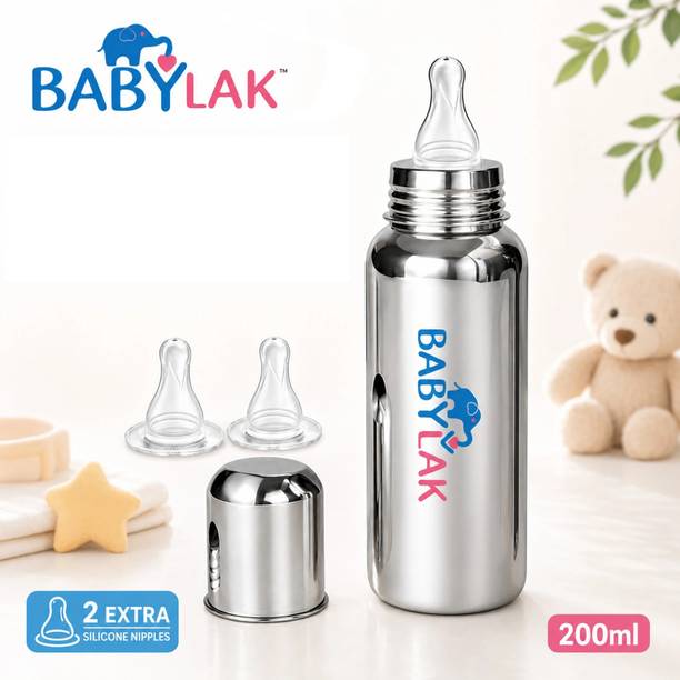 babylak Baby Feeding Bottle With Silicone Nipple Steel Bottle For Kids - 200 ml
