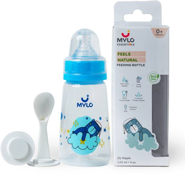 MYLO Baby 2 in 1 Feeding Bottle for New Borns with Spoon | Anti Colic | Easy Flow - 125 ml