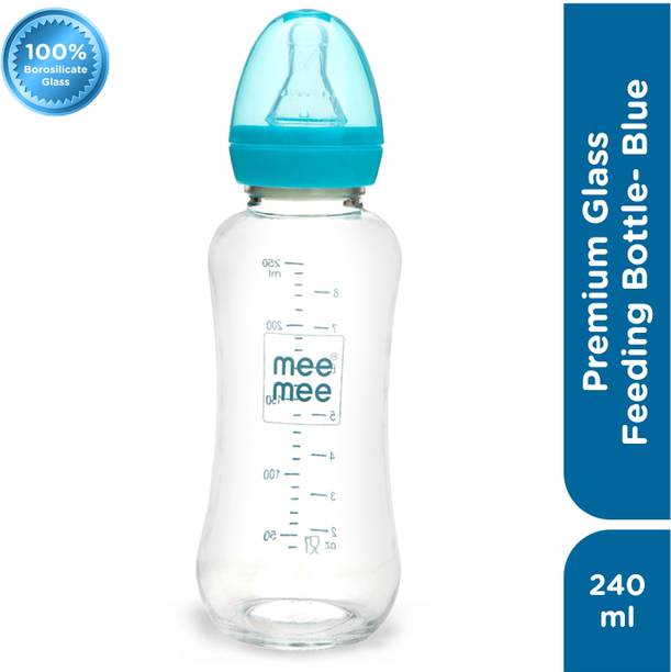 MeeMee Premium Glass Feeding Bottle_Blue - 240 ml