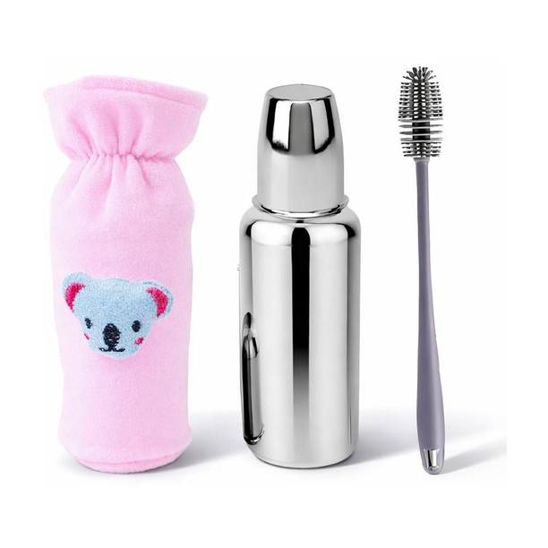 Kids Globe Baby steel feeding bottle 250 ml with bottle cover and bottle cleaning brush - 250 ml