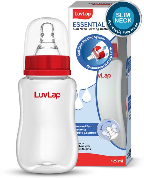 LuvLap Anti-Colic Slim/Regular Neck Essential Baby Feeding Bottle, BPA Free Pack of 1 - 125 ml