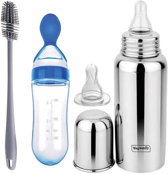 Wagwanfly Basic Slim Neck Baby Feeding Bottle with Anti-Colic Nipple BPA FREE Feeder Brush - 240 ml