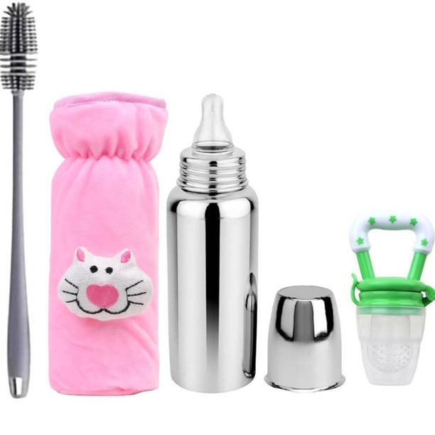 ORILACE Baby Steel Milk Bottle &1Cleaning Brush & etc BPA-Free Sillicone Nipple 0-5 Year - 250 ml