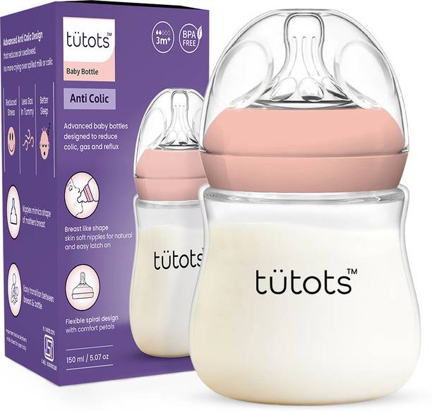 tutots Comfort Anti-Colic Wide Neck BPA Free Baby Feeding Bottle with Spiral Nipple - 150 ml