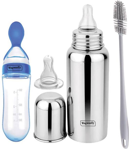 Wagwanfly Basic Slim Neck Baby Feeding Bottle with Anti-Colic Nipple BPA FREE Feeder Brush - 240 ml