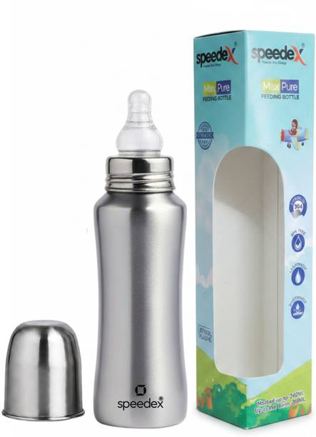 SPEEDEX Grade 304 Stainless Steel Baby Feeding Bottle Steel Feeding Bottle for Milk and Baby Drinks Zero Percent Plastic No Leakage with Internal ML Marking (240 ml) - 240 ml