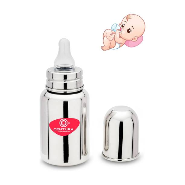 CENTURA Stainless Steel FeedBot Standard Baby Feeding Bottle With Silicone Nipple - 150 ml