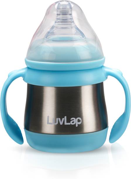LuvLap Steel Feeding Baby Bottle, BPA Free Anti Colic, Made of SS304 Steel, Handle, 3M+ - 240 ml