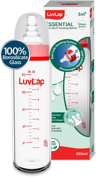 LuvLap Essential Slim Neck Glass Feeding Bottle, New Born/Infants/Toddler Upto 3 Years, 250ml - 250 ml