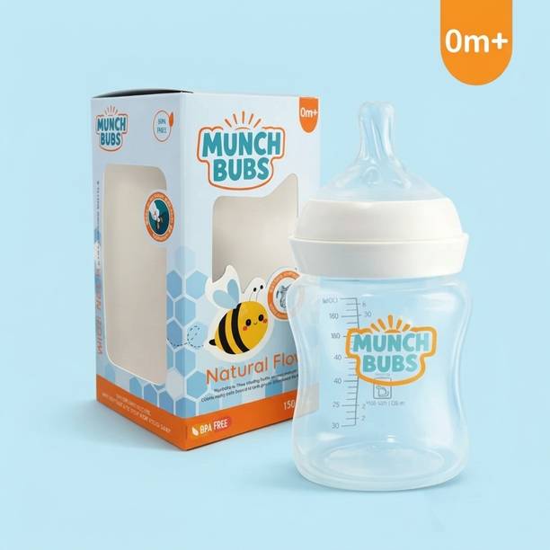 munch bubs Natural Flow Wide Neck Anti-Colic BPA Free Baby Feeding Bottle - 150 ml