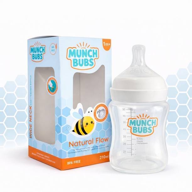 munch bubs Natural Flow Wide Neck Anti-Colic Baby Feeding Bottle - 210 ml