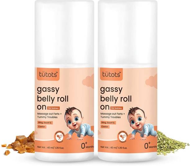 tutots Tummy Roll On for Colic Relief & Digestion with Hing, Saunf & Castor - Pack of 2