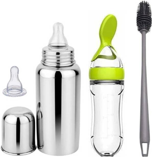 Mini World Premium Stainless Steel Baby Feeding Bottle Combo Set