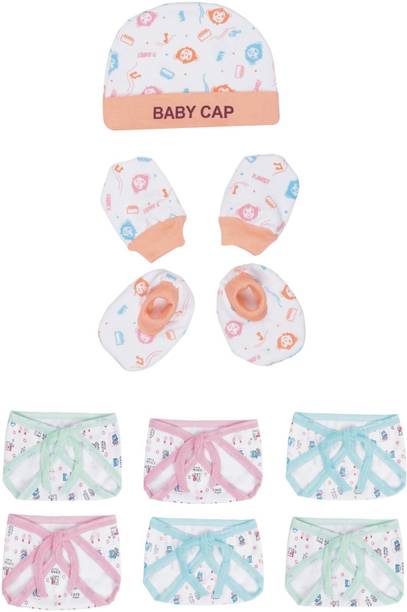 MEEOWMEE COMBO OF NEW BORN BABY NAPPY,DIAPER,LANGOT AND BABY CAP,MITTEN, BOOTIES SET.