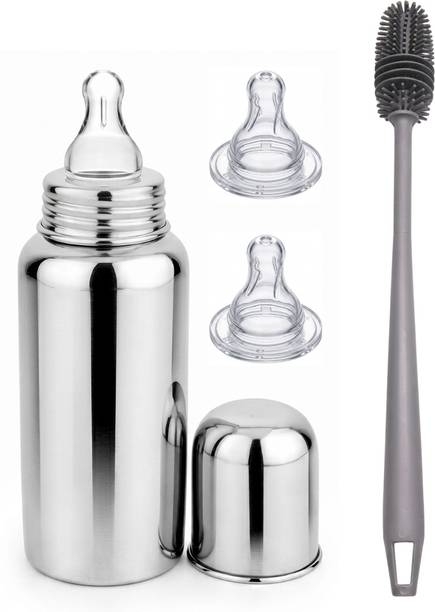 Y.GOYAL&CO. Baby Feeding Bottle Stainless Steel with Cleaning Brush and 2 Spare Nipples