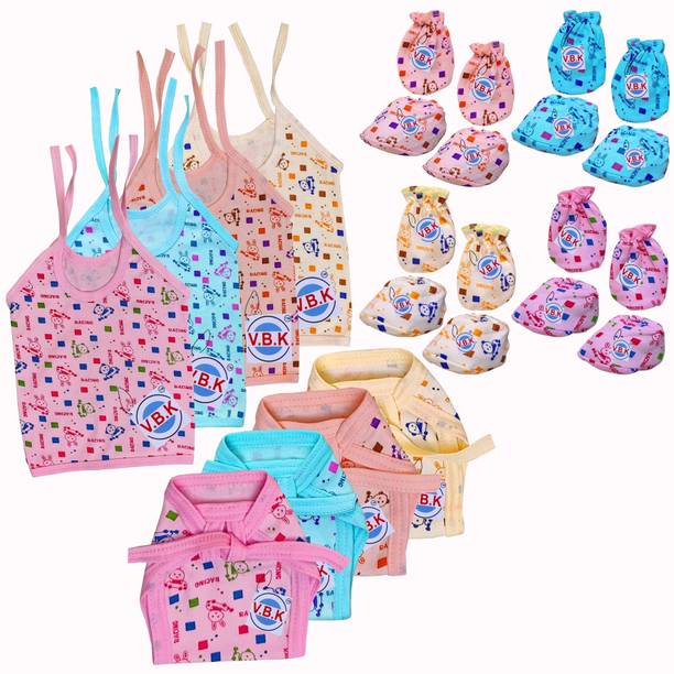 V.B.K Baby Clothes With Jabla, and Nappy (Langot) and Mitten Booties,0-6 Month,Hosiery