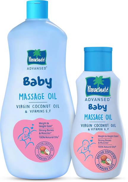 पैराशूट एडवांस्ड Baby Massage Oil for New Born|100% Virgin Coconut Oil | Vitamin E & F| 400+200ml