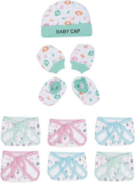MEEOWMEE COMBO NEW BORN BABY NAPPY,DIAPER,LANGOT PACK OF 6 & BABY CAP,MITTEN,BOOTIES SET