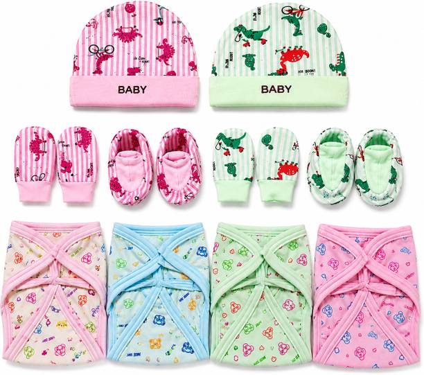 योस ट्रेंडज़ Cap mitten Booties set and Kids Nappy