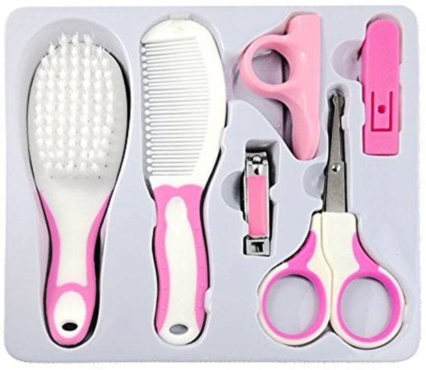 SYGA Premium Quality 6 Pcs Health Care Kit for Newborn Baby Kids Nail Hair Thermometer Grooming Brush - Pink