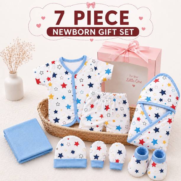 Womb To Walk Newborn Baby Gift Combo Of 7 | Infant Dress Clothing Set for Baby Girls & Boys