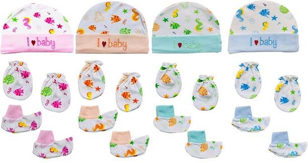 Bigbought Newborn Baby Cap Mitten Bootie Set Gentle to Baby Delicate Skin -2 Sets
