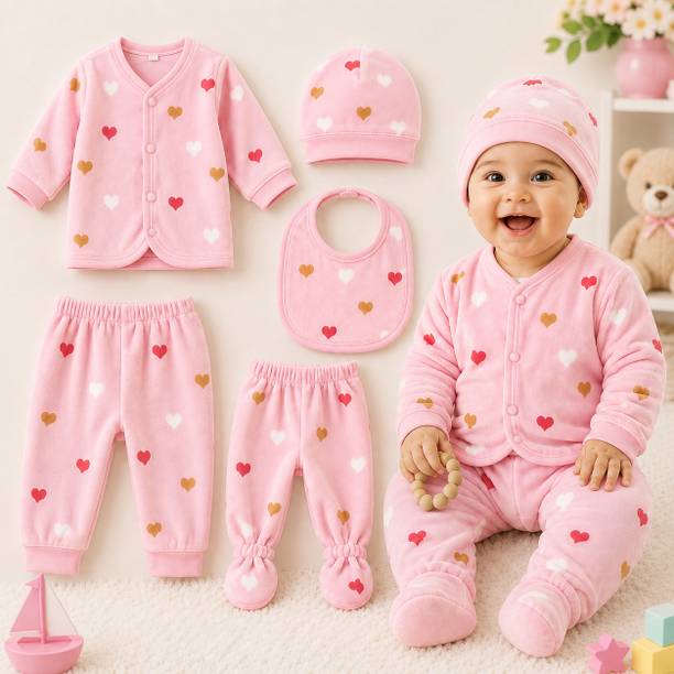 Vidhun Newborn Baby Dress Set - Bib Cap Top & Bottom Combo