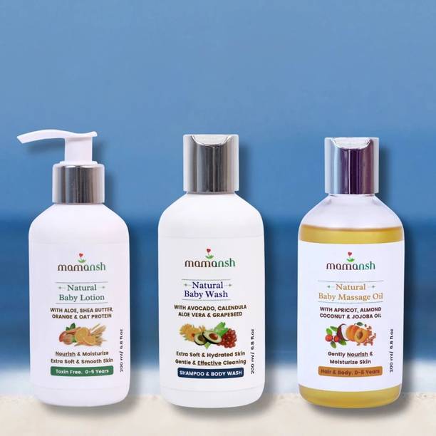 MAMANSH Baby Skincare Combo Bundle of Baby Massage Oil, Baby Wash and Baby Lotion