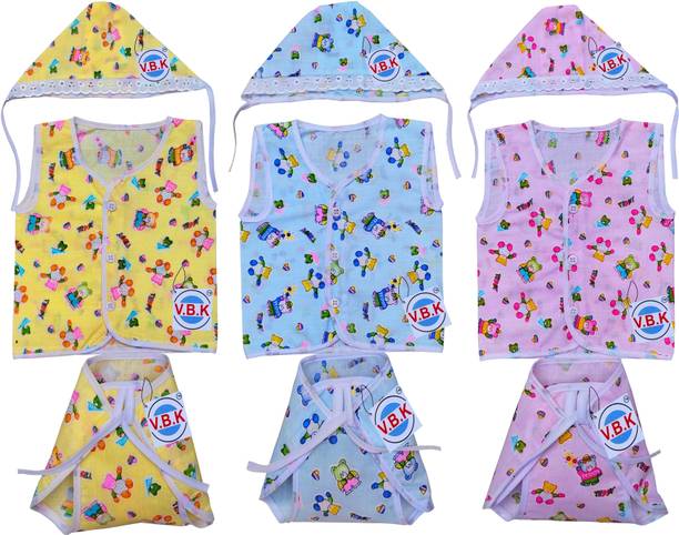 V.B.K Baby Boy and Girl Clothes Set With Jabla, Nappy and Cap,Pure Cotton,0 - 6 Months