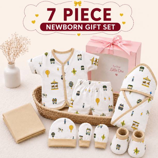 Womb To Walk Newborn Baby 7Pcs Dress Combo | Clothing Set For Baby boy & Girl