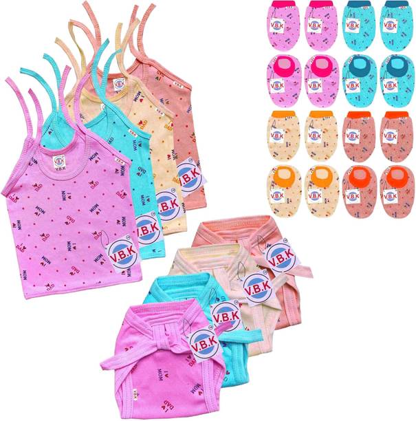 V.B.K Baby Clothes With Jabla, and Nappy (Langot) and Mitten Booties,0-6 Month,Hosiery