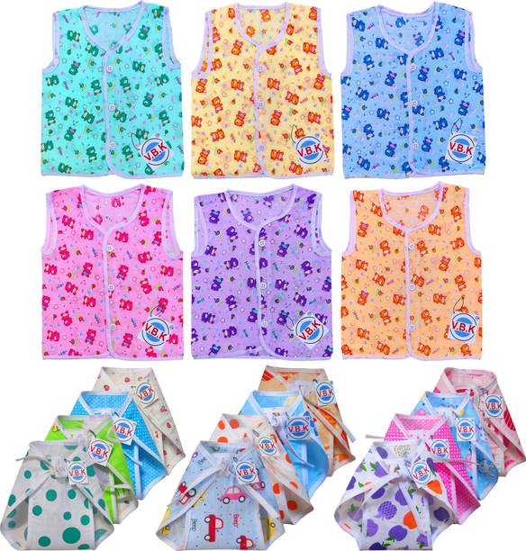 V.B.K Baby Clothes / Gift Set With Jhabla(6 Pcs) and Nappy(12 Pcs),Cotton,0-6 Month