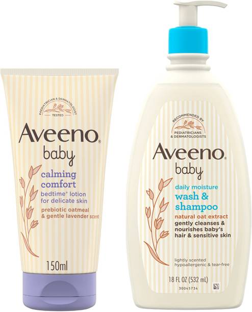 Aveeno Baby Wash & Shampoo(USA) & Calming Comfort Baby Lotion(UK), Pack of 2, Imported