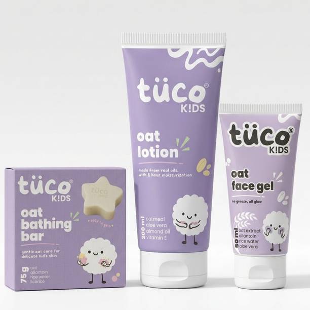 TuCo Kids 3-Step Oat Skincare Kit | Bathing Bar, Body Lotion & Face Gel | Toxin-Free