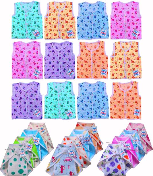 V.B.K Baby Clothes With Jabla (12 Pcs) and Nappy (12 Pcs), Pure Cotton, 0 to 6 Months