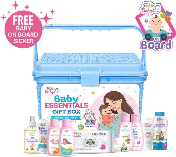 Fabie Baby Essentials Gift Box | Baby Care Gift Set with Bath, Skin & Diaper Care|10 Items