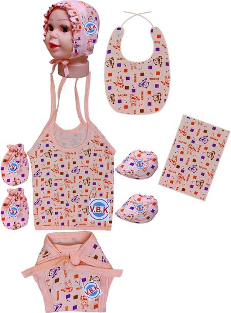 V.B.K Baby Clothes With Jabla,Nappy,Mitten Booties, Cap, Bib and Kerchief,0 to 6 Month