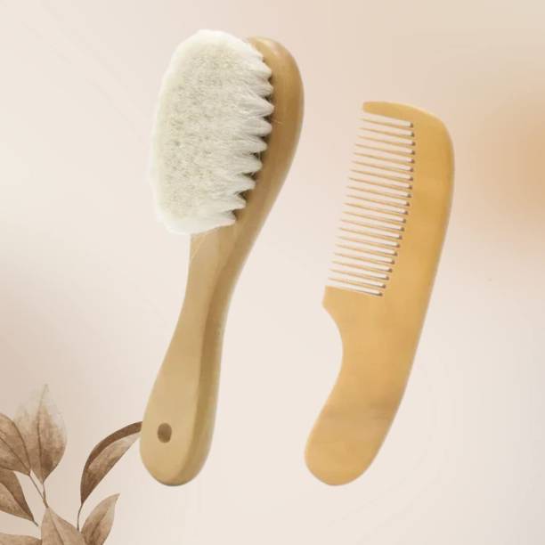 AHC Natural Goat Bristles Hair Brush and Wooden Comb Set for Babies and Toddlers