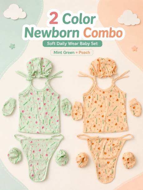 milkymoon kids 2 Color Newborn Baby Clothing Combo Set - Mint Green & Peach Orange