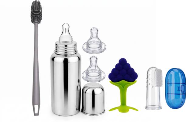 Mini World Premium Stainless Steel Baby Feeding Bottle Set 250ml with Bottle Cover