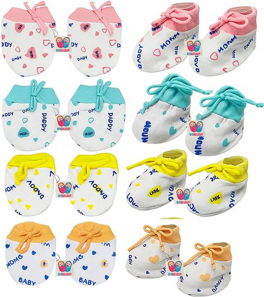 Bigbought Newborn Baby Mittens and Booties Combo Set – 4 Pairs | 100% Soft Cotton