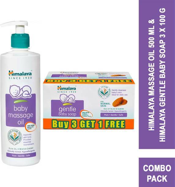 HIMALAYA BABY MASSAGE OIL 500ml+GENTLE BABY SOAP 4X75G BUY 3 GET 1 FREE Bundle pack