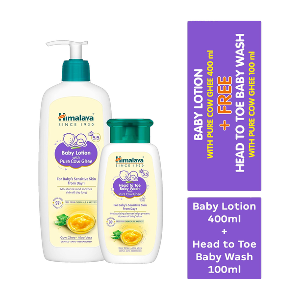 HIMALAYA Baby Lotion with Pure Cow Ghee 400ml & FREE Baby Wash with Pure Cow Ghee 100ml