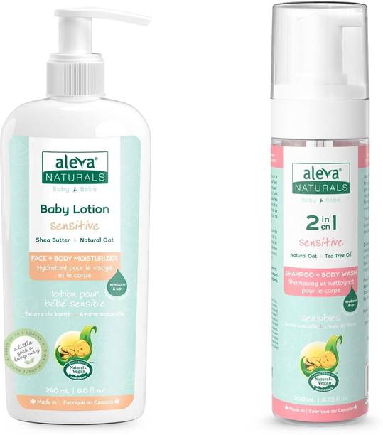 Aleva Naturals Baby Lotion 2 in 1 Shampoo Hair Face Wash Canadian Organic Moisturising Lotion