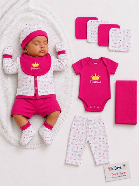KidBee Princess Print Newborn Baby Care Combo Gift Set with Essentials for 0-6 Months